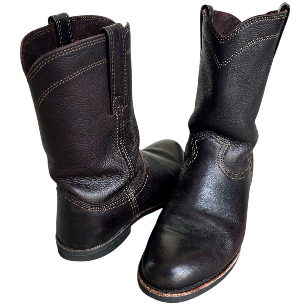 Frye Duke Roper Cowboy Boots Dark Brown Leather Pull On Oil Resistant Mens Sz 10 - Picture 7 of 16